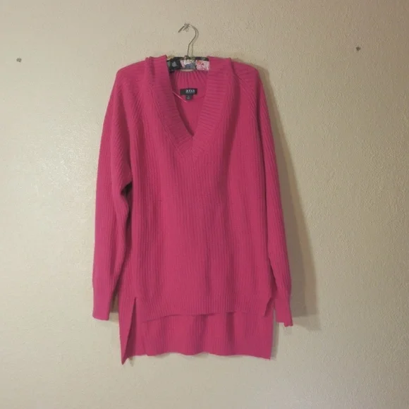 a.n.a  Sweater Pullover Pink NWT V-Neck High Low Long Sleeve Stretch SOFT - Picture 5 of 8